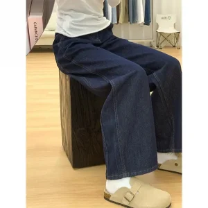 2025 New Autumn Women's Dark Blue Wide Leg Jeans High Waist Loose Casual Denim Trousers Streetwear Fashion Pants