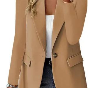 Women's blazer casual long-sleeved top solid color suit collar button simple temperament commuter plus size blazer