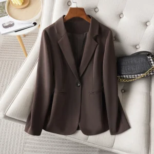 Brown Blazer for Women, Spring and Autumn, Workplace Style, Versatile, Casual, Long-Sleeved Small Suit Jacket